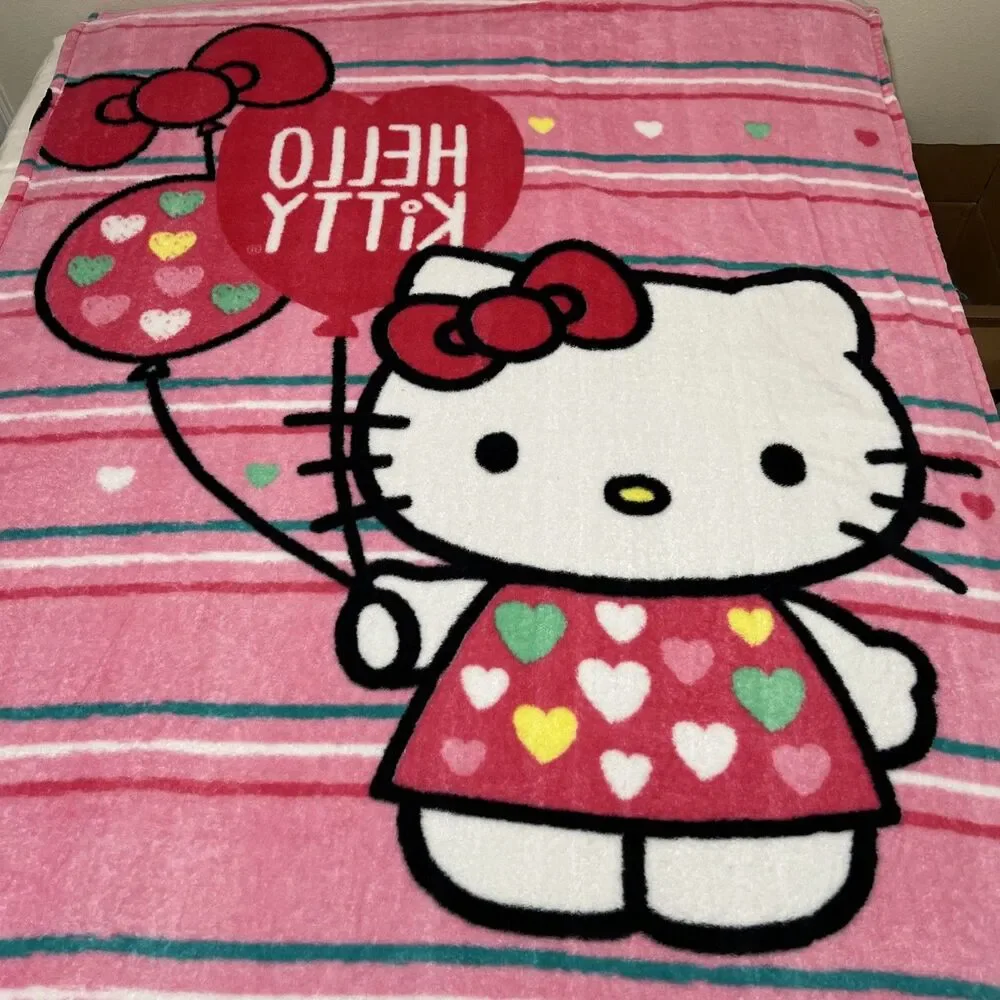 Hello Kitty Throw Blanket White Pink Oversized  Plush Fleece Soft 58X81”